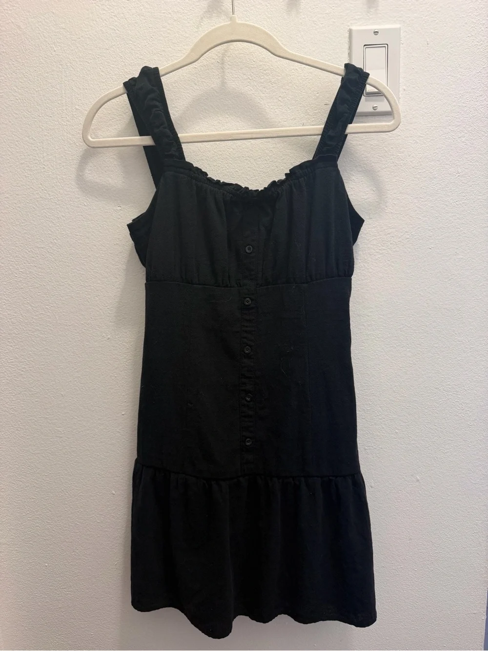 Black Button-Front Sundress with Ruffled Straps